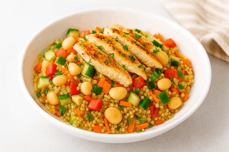  Ensalada de Quinua con Verduras, Chochos y Pollo