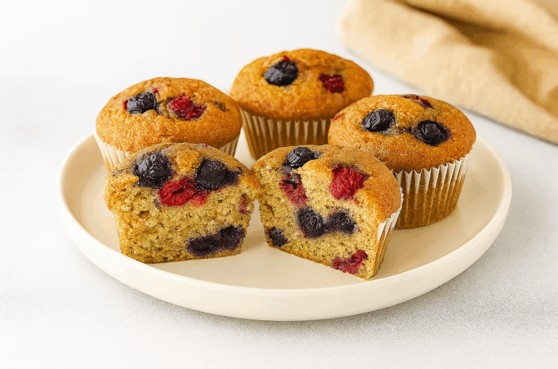 Muffins de frutas con proteína de chocho